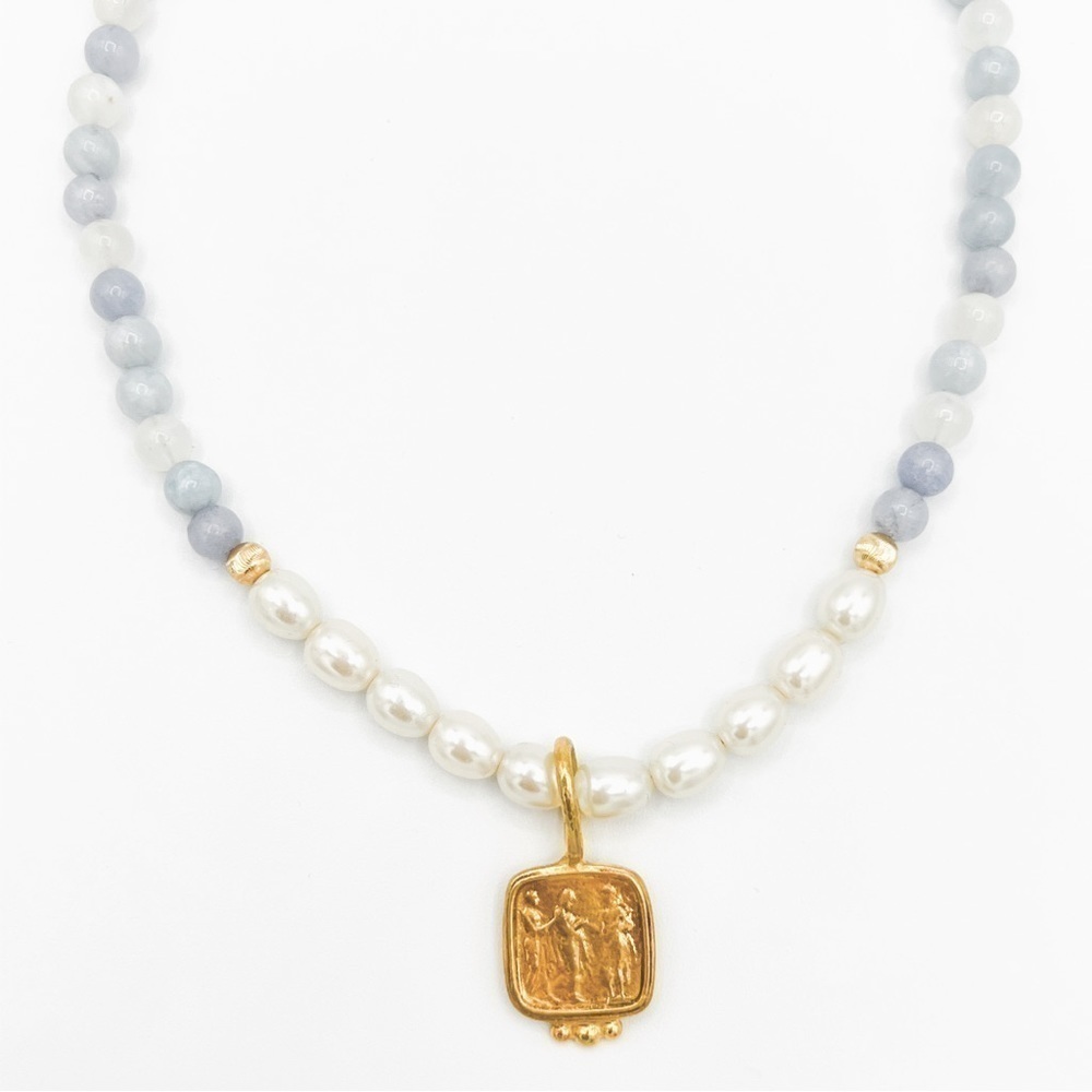 3 graces pendant on pearl and semi precious stone necklace